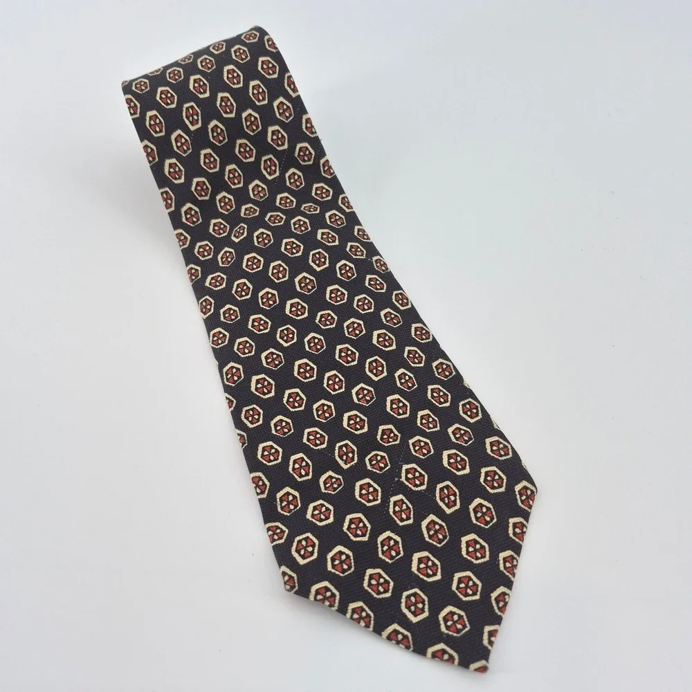 Polo Ralph Lauren Mens Silk Geometric Medallion Tie Navy Red Cream Preppy